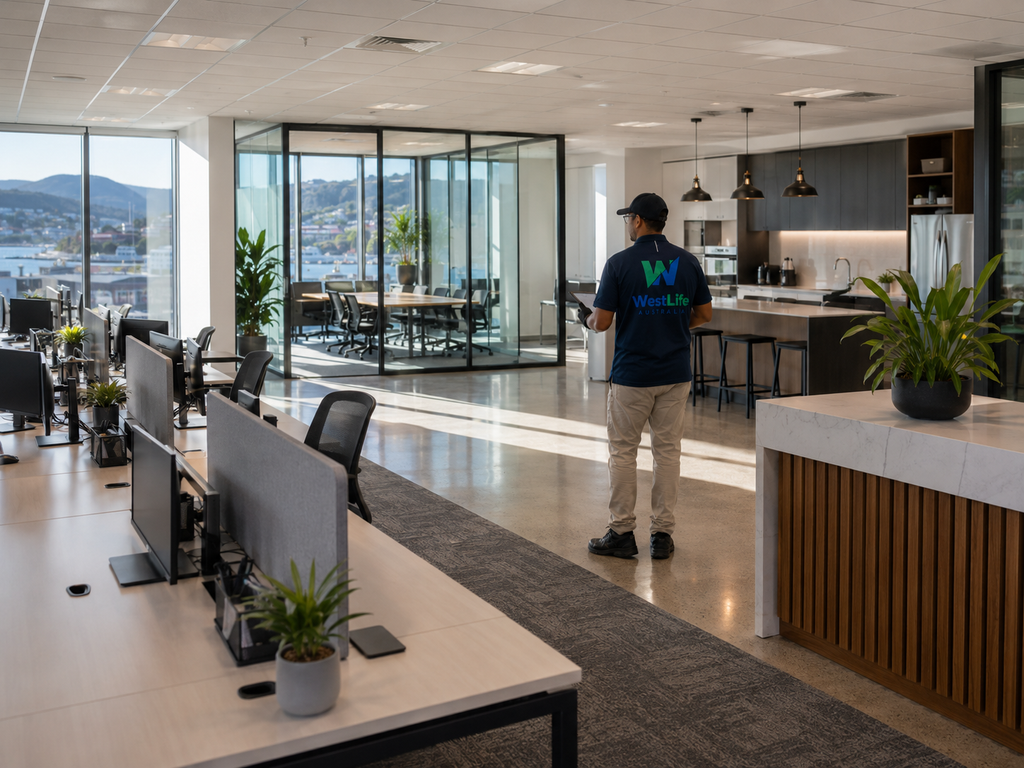 After hours office cleaners in Hobart leaving a spotless workplace ready for employees