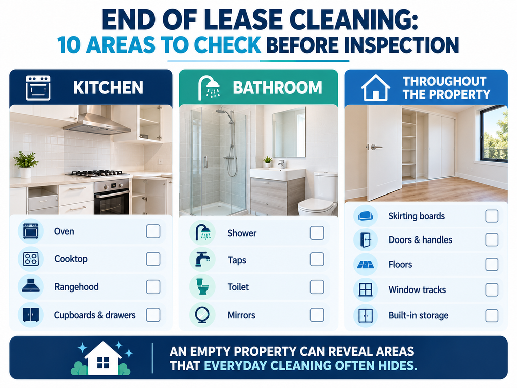 End of lease cleaning checklist showing areas to check before a Hobart rental inspection