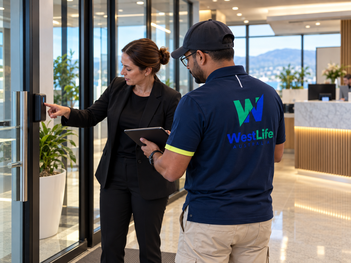 Commercial cleaning handover for building access and security in a Hobart office
