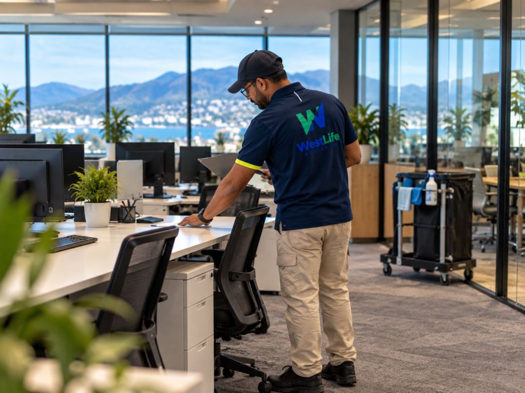 WestLife Australia supervisor conducting a quality review after commercial cleaning services Hobart